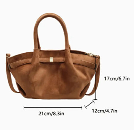 Kahverengi Süet Kemer Detaylı Mini Çanta