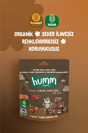 Humm Organic Organik Glutensiz Vegan Kakaolu ve Fındıklı Kek Atıştırmalık Paketi - 30 G X 3 adet