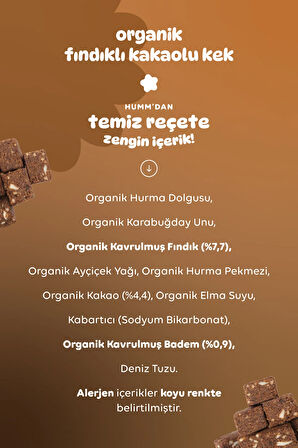 Humm Organic Organik Glutensiz Vegan Kakaolu ve Fındıklı Kek Atıştırmalık Paketi - 30 G X 3 adet