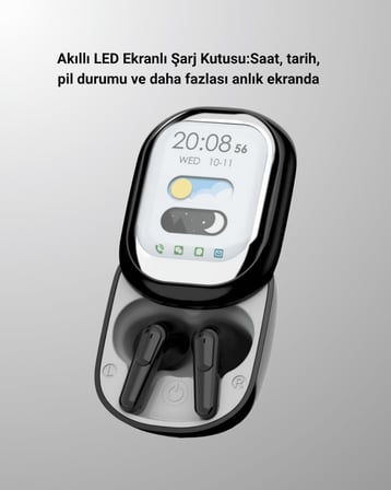 Akıllı Ekranlı Bluetooth 5.4 Kablosuz Kulaklık – Dokunmatik ve Şarj Kutulu