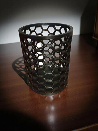 3D Baskı Petek Desenli Kalemlik | Siyah | Masaüstü Organizer | Modern Tasarım