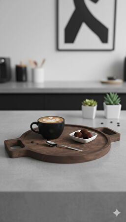 Ahşap Sunumluk Tepsi Ceviz Renk