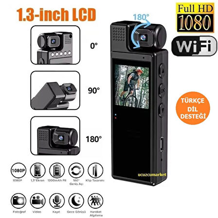 1.3 inç Ekran 1080 P Spor HD Wifi Özellikli Mini Kamera Taşınabilir Dijital Video Kaydedici