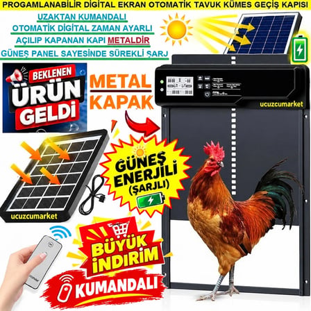 OTOMATİK KÜMES KAPISI GÜNEŞ PANELLİ (ŞARJLI)  DİGİTAL EKRAN KUMANDALI