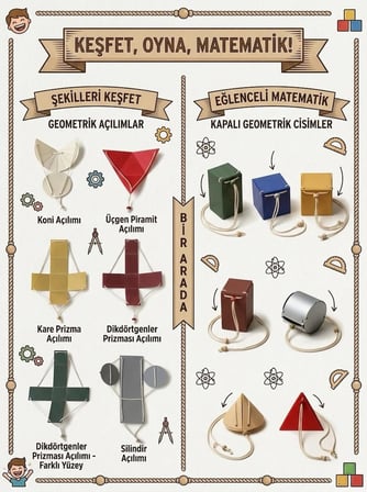 Geometrik Cisimler Açılımı İpli Aç Kapa Eğitici Oyun Seti - 7 Parça