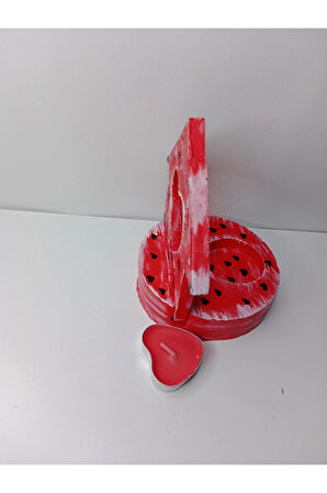 Kalp Desenli Kırmızı Mumluk Obje Tealight Kalp Mum