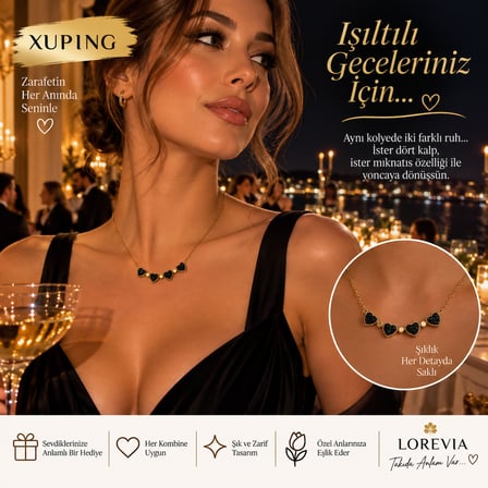 Xuping mıknatıslı kalp ve yonca tasarımlı kırmızı-siyah kolye