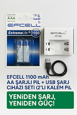 1100 mAh AA Şarjlı Pil +Pil Şarj Cihazı (2’li Kalın Pil Hediyeli )