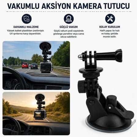GoPro,Insta360,DJI,Osmo Uyumlu Vakumlu Aksiyon Kamera Tutucu Araç Camı İçin Ayarlanabilir