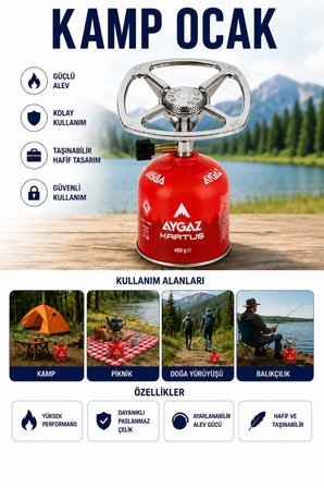Kamp Ocağı Seti Taşınabilir Ayarlanabilir Alevli Paslanmaz Çelik 450 Gr Kartuşlu