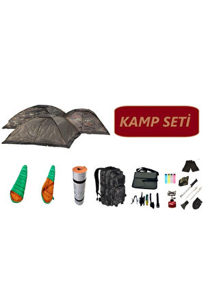 Kamp Seti - Çadır-Mat-Tulum-Çanta-Suluk-Ocak-Kürek Set-Çantalı Fener,Balta Set+Eldiven