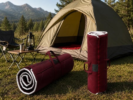 Zish Home FLEXI 5 cm Bordo Katlanır Kamp Yatağı | 24 DNS Orta Sert Sünger | Karavan ve Çadır İçin Taşınabilir Yatak | Yer Yatağı, Misafir Yatağı ve Anne Yanı