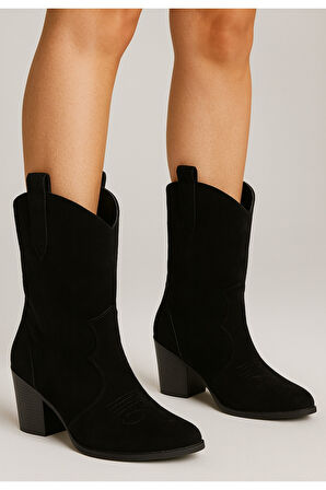 Süet Kadın Kısa Kovboy Kanvas Western Bot