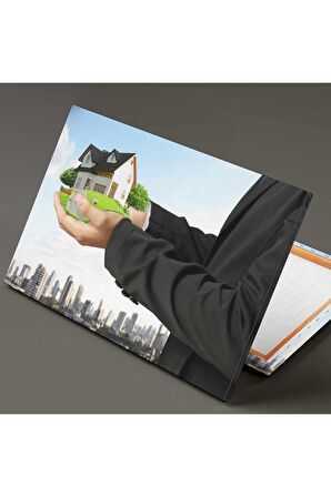 Emlak Ofisi Real Estate Şehir Manzarası Bahçeli Ev Kanvas Tablo