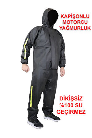 Şapkalı Kapişonlu Yağmur ve Rüzgar Geçirmez PVC Motorcu Yağmurluk  Alt Üst Takım Dikişsiz Garantli