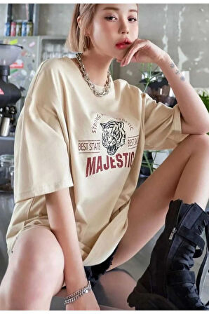majestıc  baskılı oversize basic o yaka unisex t-şhirt