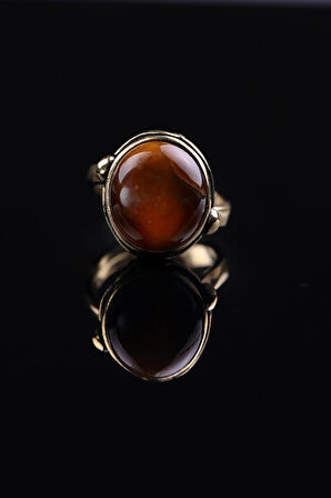 Doğal Taş Kaplan Gözü Doğal Taşlı Ayarlanabilir Yüzük