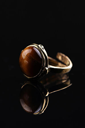 Doğal Taş Kaplan Gözü Doğal Taşlı Ayarlanabilir Yüzük