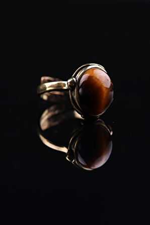 Doğal Taş Kaplan Gözü Doğal Taşlı Ayarlanabilir Yüzük