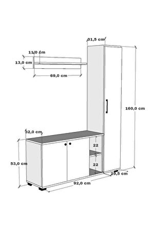 Vestiyer Askılık Ayakkabılık Portmanto Takımı