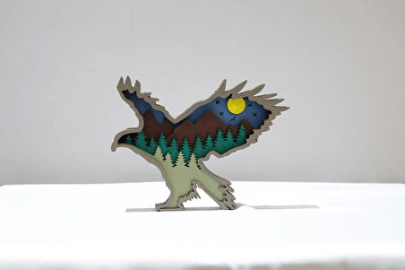 3D Katmanlı Ahşap Kartal Figürlü Dekoratif Masa Süsü