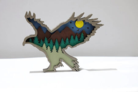 3D Katmanlı Ahşap Kartal Figürlü Dekoratif Masa Süsü