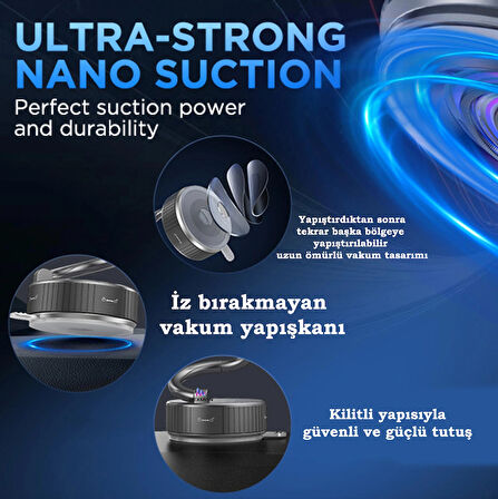 Metal Katlanabilir Karbon Fiber Magsafe Mıknatıslı Araç Telefon Tutucu  360° Dönebilir Kilitli Vakum