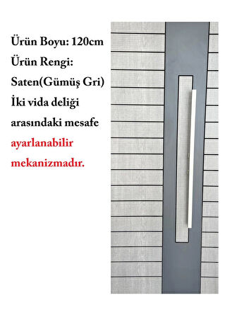 Homdep Çelik Kapı Çekme Tutma Kolu Kare Model Renk: Saten ( Gümüş Gri ) 120cm