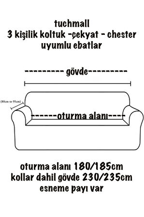 Likrali Streç Lastikli Esnek Yikanabilir Kare Desen Üç Kişilik Kotuk Örtüsü Koltuk Kılıfı 1 adet