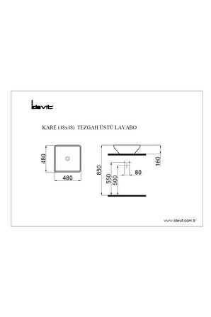 Kare Tezgah Üstü Lavabo 48 Cm