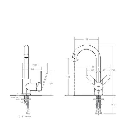 Kare Delta Mix Lavabo Bataryası (Kısa Borulu)