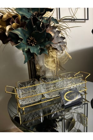 ARS Paşabahçe Timeless Yaldızlı Kare Kase Metal Gold Standlı 3,lü Çerezlik,Şekerlik,Sunumluk,Tabak