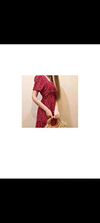 kare yaka beli lastikli viskon midi boy elbise 