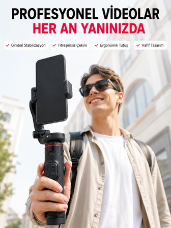 Akıllı Takipli Gimbal Selfie Stick Profesyonel Video Çekim Stabilizatörü Uzayabilir Tripod Kumandalı