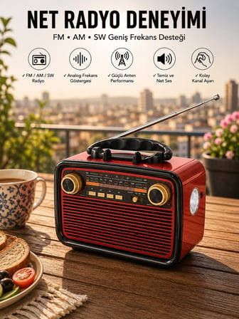 Müzik Kutusu Bağlantılı El Fenerli Nostaljik Tasarım Radyo