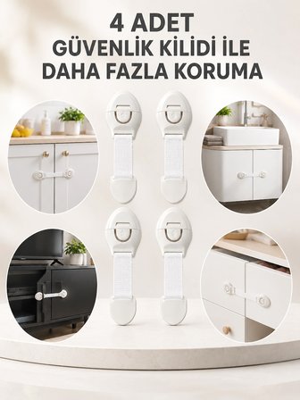 4'Lü Esnek Kayışlı Çocuk Güvenlik Kilidi Pratik Güvenli Kullanım