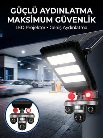 Güneş Enerjili Dış Mekan Güvenlik Kamerası Gece Görüşlü Led Projektörlü