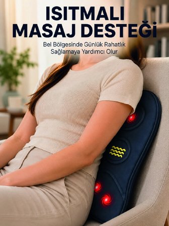 Titreşimli Isıtmalı Sırt Bel Masaj Minderi Ergonomik Tasarım