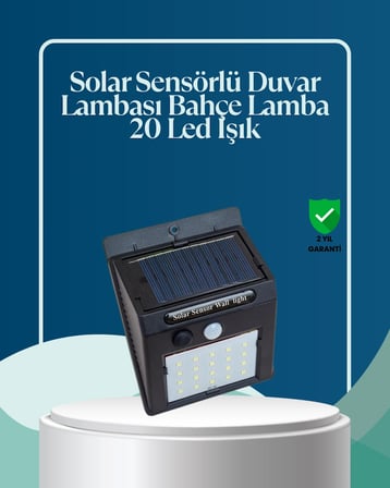 Sensörlü 20 Led Solar Duvar Lambası 3 Metre Algılama Mesafesi