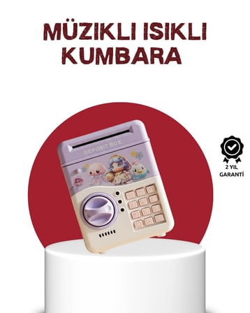 Atm Tasarımlı Şifreli Işıklı Çocuk Kumbarası Mor