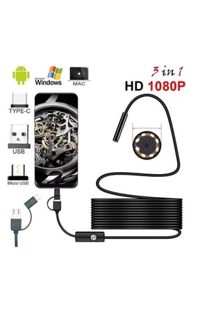 Endoskop 3 İn 1 Yılan Kamera Usb Micro Usb 20 Metre Sert Kablo