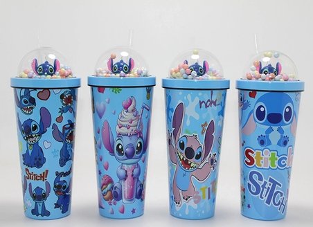 Sevimli Stitch Pipetli Boncuklu Termos & Suluk Alk4708