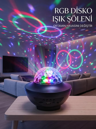 Rgb Disko Lambası Dahili Hoparlörlü Müzikli Parti Işığı Usb Tf Kartlı