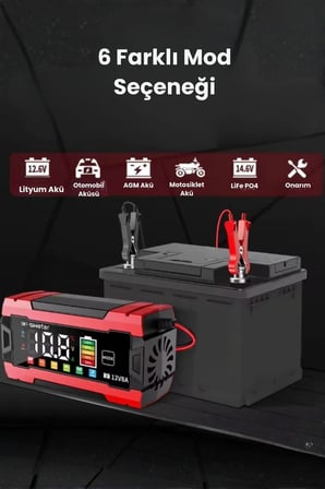 12V 8A Akıllı Akü 12V 8A Lcd Ekranlı Pulse Repair Otomatik Akü & Desülfatör