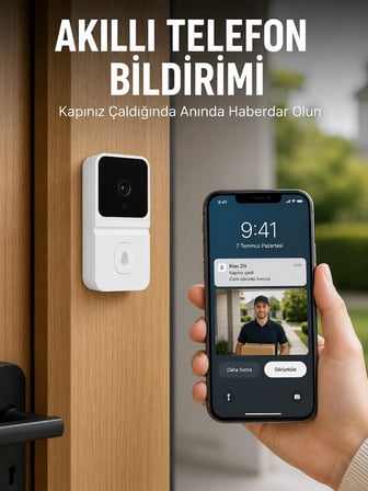Beyaz Akıllı Görüntülü Kapı Zili Kamera, Gece Görüşü Telefon Bildirimli Kapı Zili