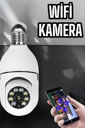 Kamera Duylu Ampul Görünümlü 360 Derece Dönebilen Ev Kamerası