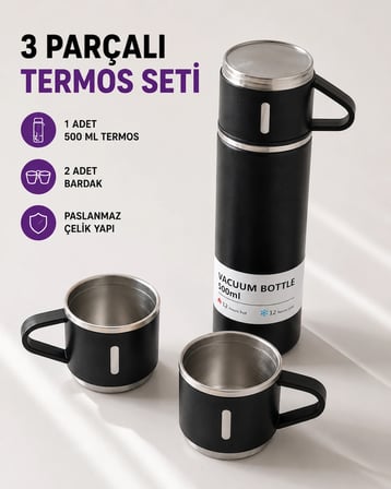 500 Ml Vakumlu Termos – Çift Kat Paslanmaz Çelik, Sızdırmaz Kapağıyla Sıcak Soğuk İçeceklere Özel