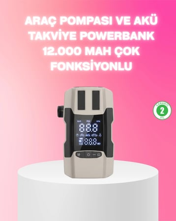 Araç Hava Pompası Akü 12.000 Mah Çok Fonksiyonlu