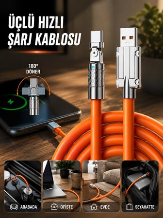 3 İn 1 Süper Hızlı Kablosu İos Silikon Kablosu