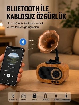 Nostaljik Hoparlör Fm Radyo 8 Saat Batarya Yeni Nesil